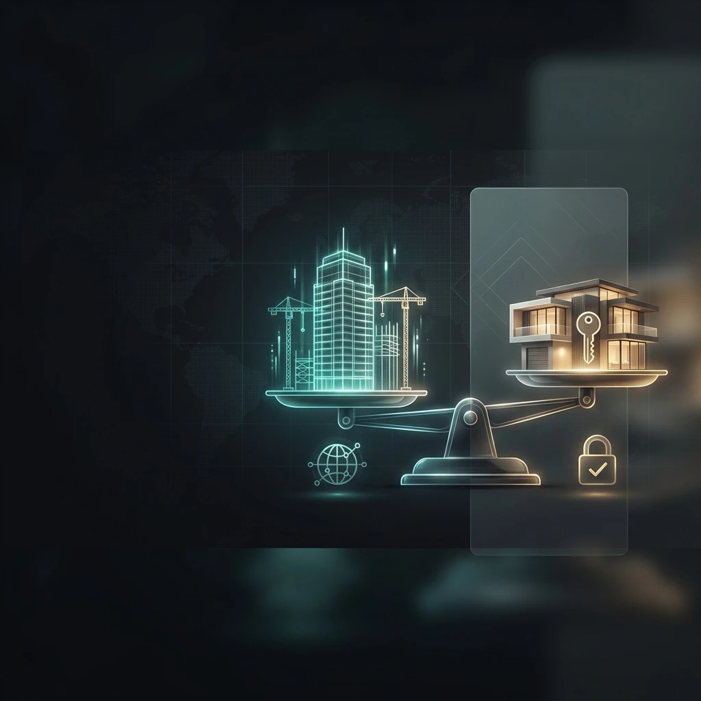 Construction crane vs old apartment building